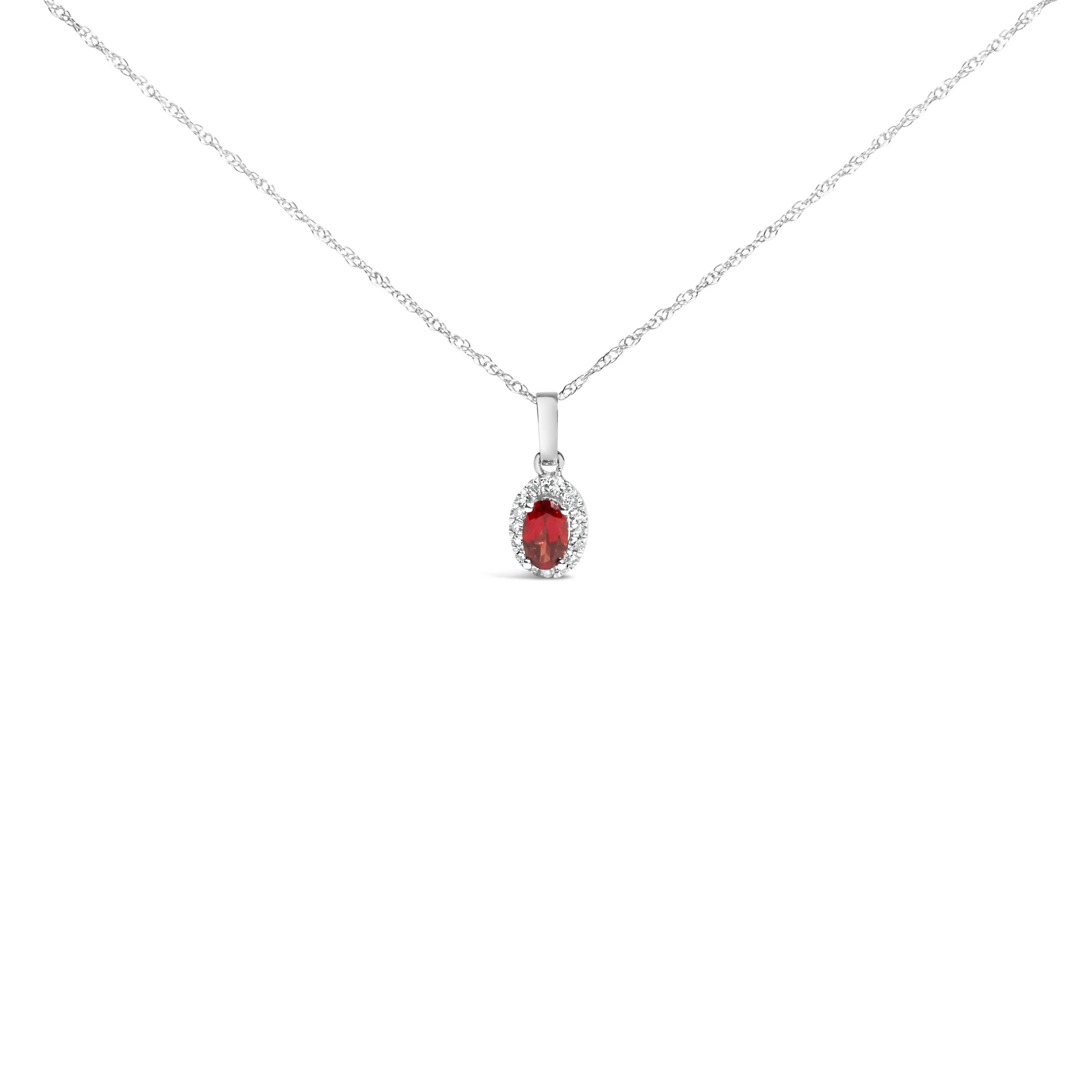 10K White Gold 5x3mm Gemstone and Diamond Accent Halo Oval Shape 18" Pendant Necklace