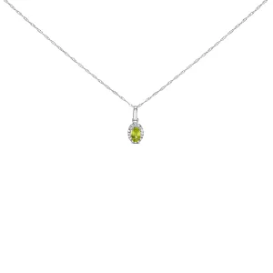 10K White Gold 5x3mm Gemstone and Diamond Accent Halo Oval Shape 18" Pendant Necklace