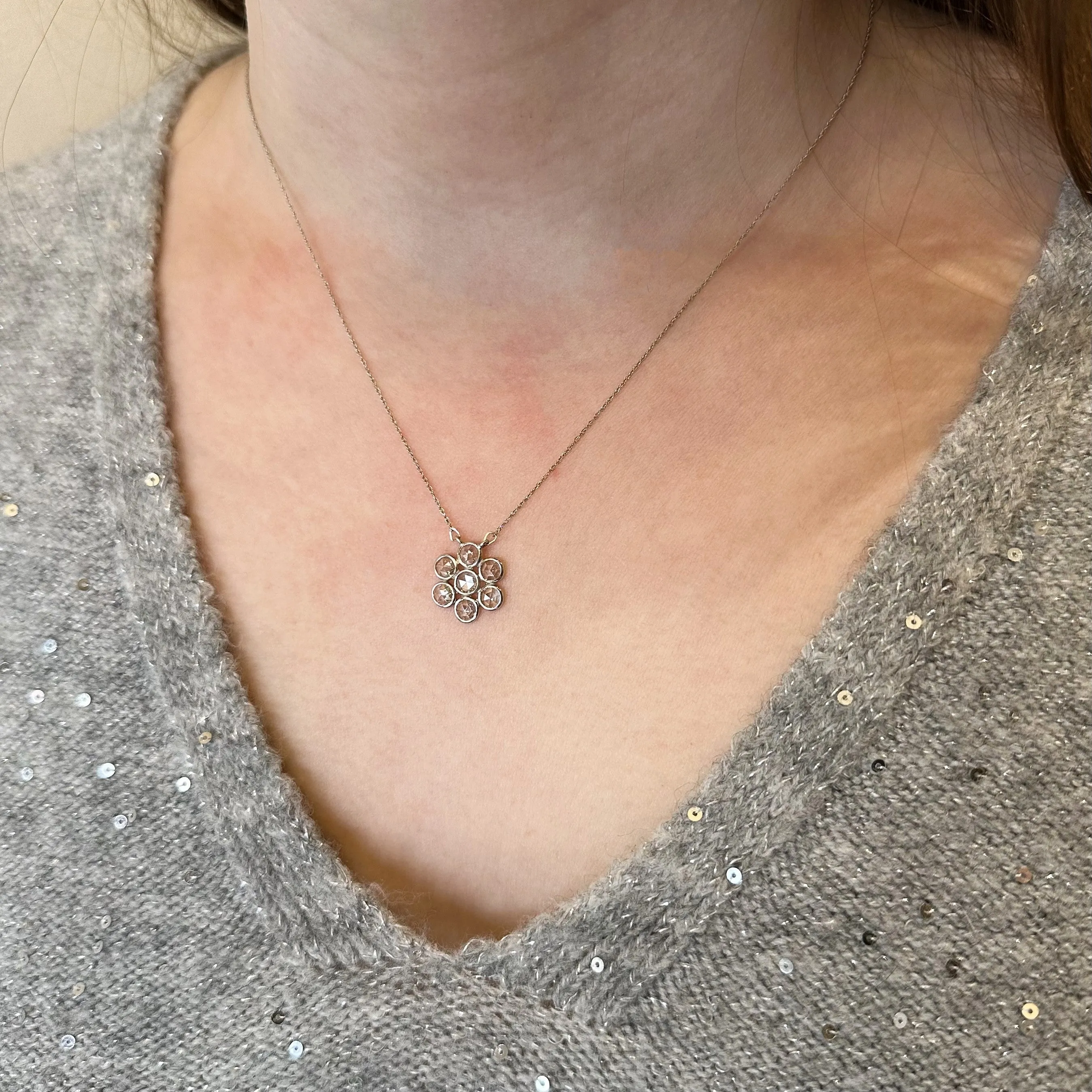 14k White Gold 1.00 CTW Rose Cut Diamond Necklace