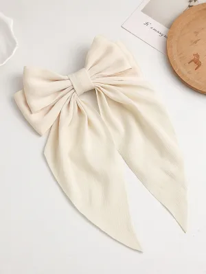 1pc Beige Color Elegant Vintage Bow Hair Clip With Ribbon for Women Barrette