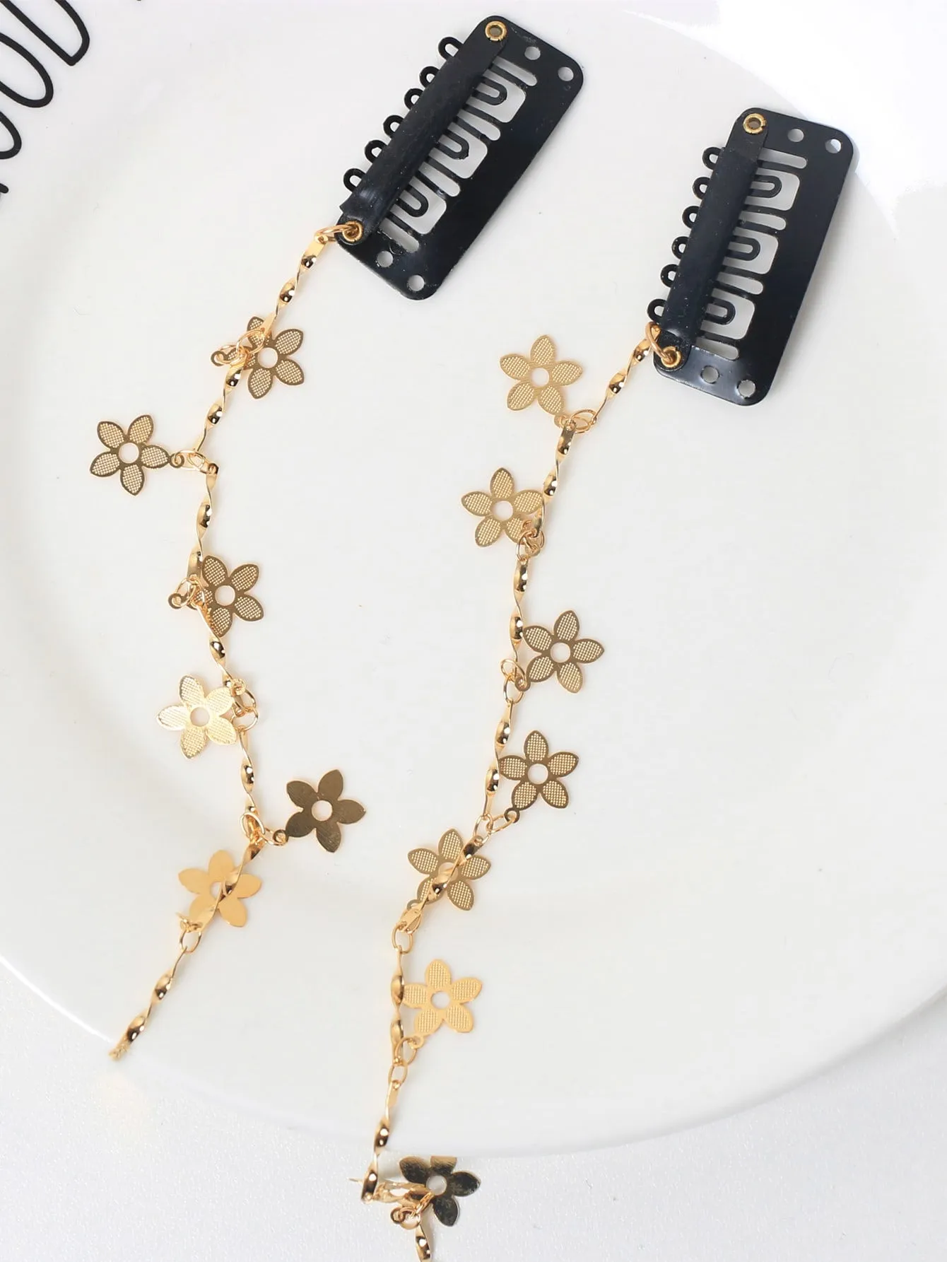 2pcs Flower & Chain Decor Tassel Hair Clip for Women Barrette Styling Hair