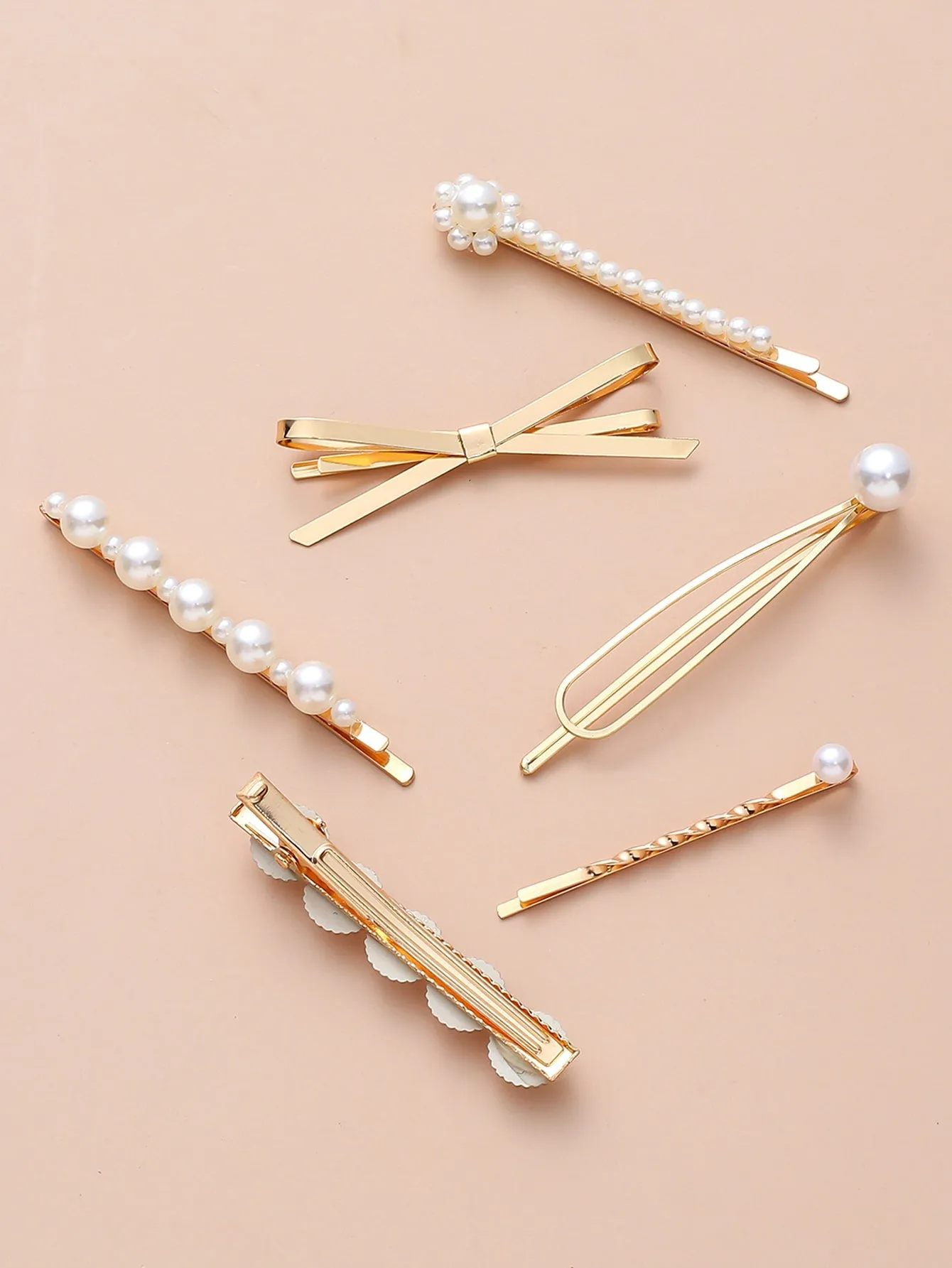 6pcs Metal Butterfly Faux Pearl Hair Clip for Women Barrette Styling Hair