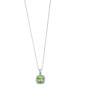 9ct White Gold Peridot & Diamond Cluster Pendant