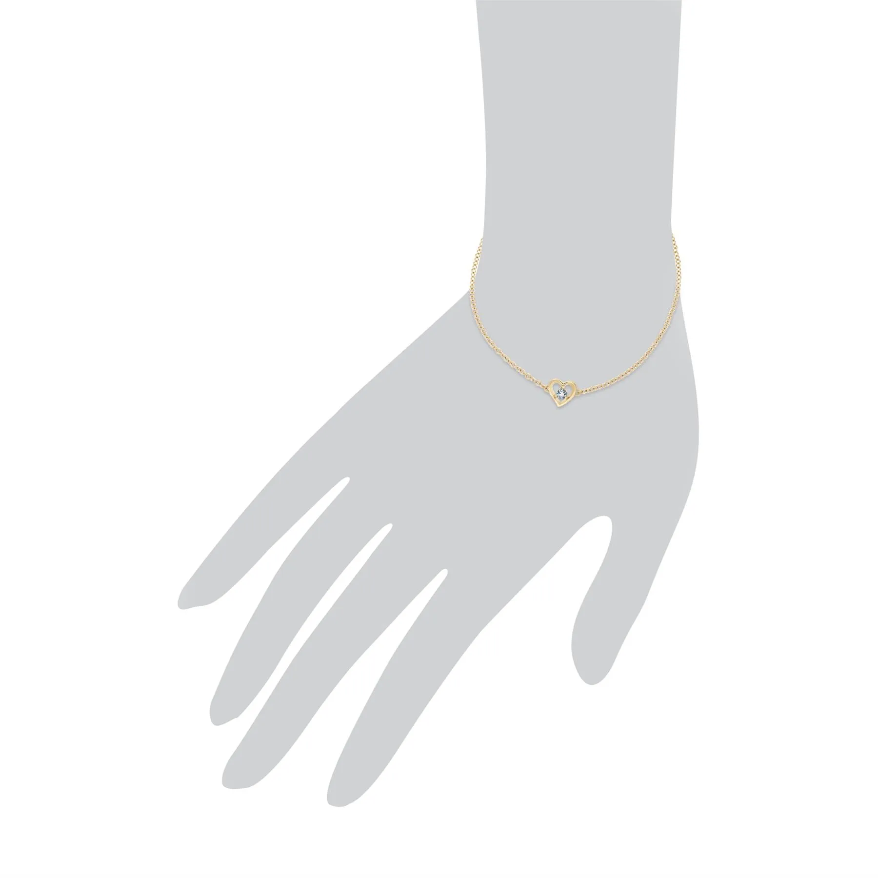 Aigue-Marine Bracelet, 9 CT or Jaune Aigue-Marine Rond Pierre Unique Coeur 19cm Bracelet