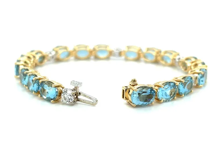 Aquamarine and Diamond Tennis Bracelet in 18k Gold, 20.99 Carats Total
