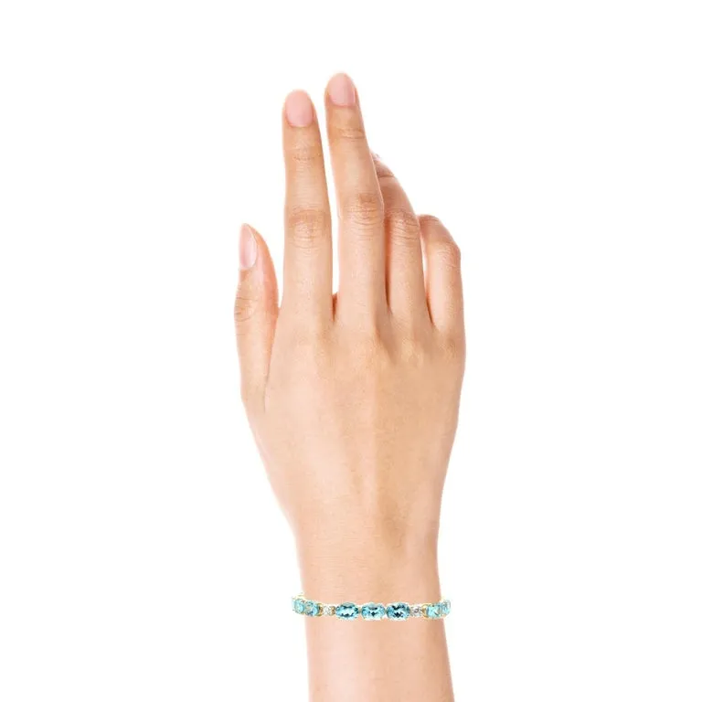 Aquamarine and Diamond Tennis Bracelet in 18k Gold, 20.99 Carats Total