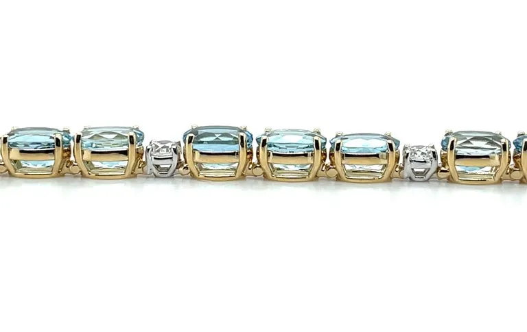 Aquamarine and Diamond Tennis Bracelet in 18k Gold, 20.99 Carats Total