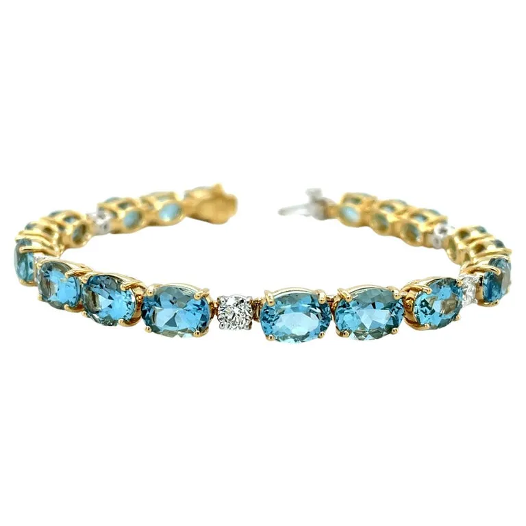 Aquamarine and Diamond Tennis Bracelet in 18k Gold, 20.99 Carats Total