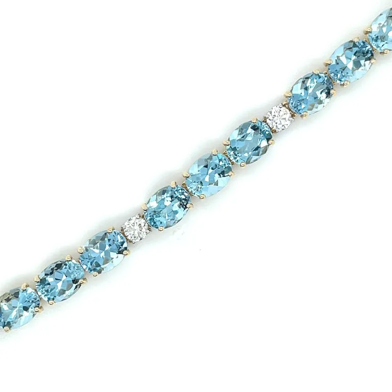 Aquamarine and Diamond Tennis Bracelet in 18k Gold, 20.99 Carats Total