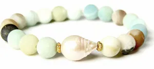 Aquamarine Gemstone Baroque Pearl Bracelet Compassion Purity