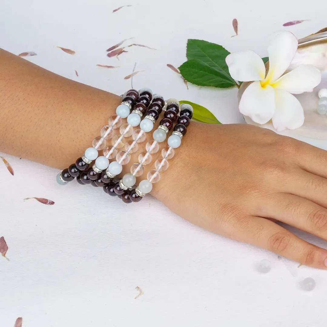 Aries Zodiac Bracelet | Clear Quartz, Garnet & Aquamarine Crystals for Confidence & Balance