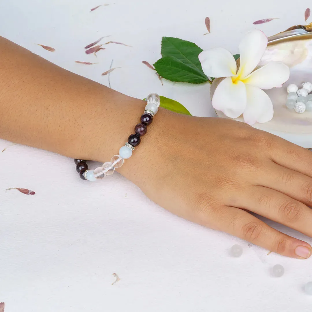 Aries Zodiac Bracelet | Clear Quartz, Garnet & Aquamarine Crystals for Confidence & Balance
