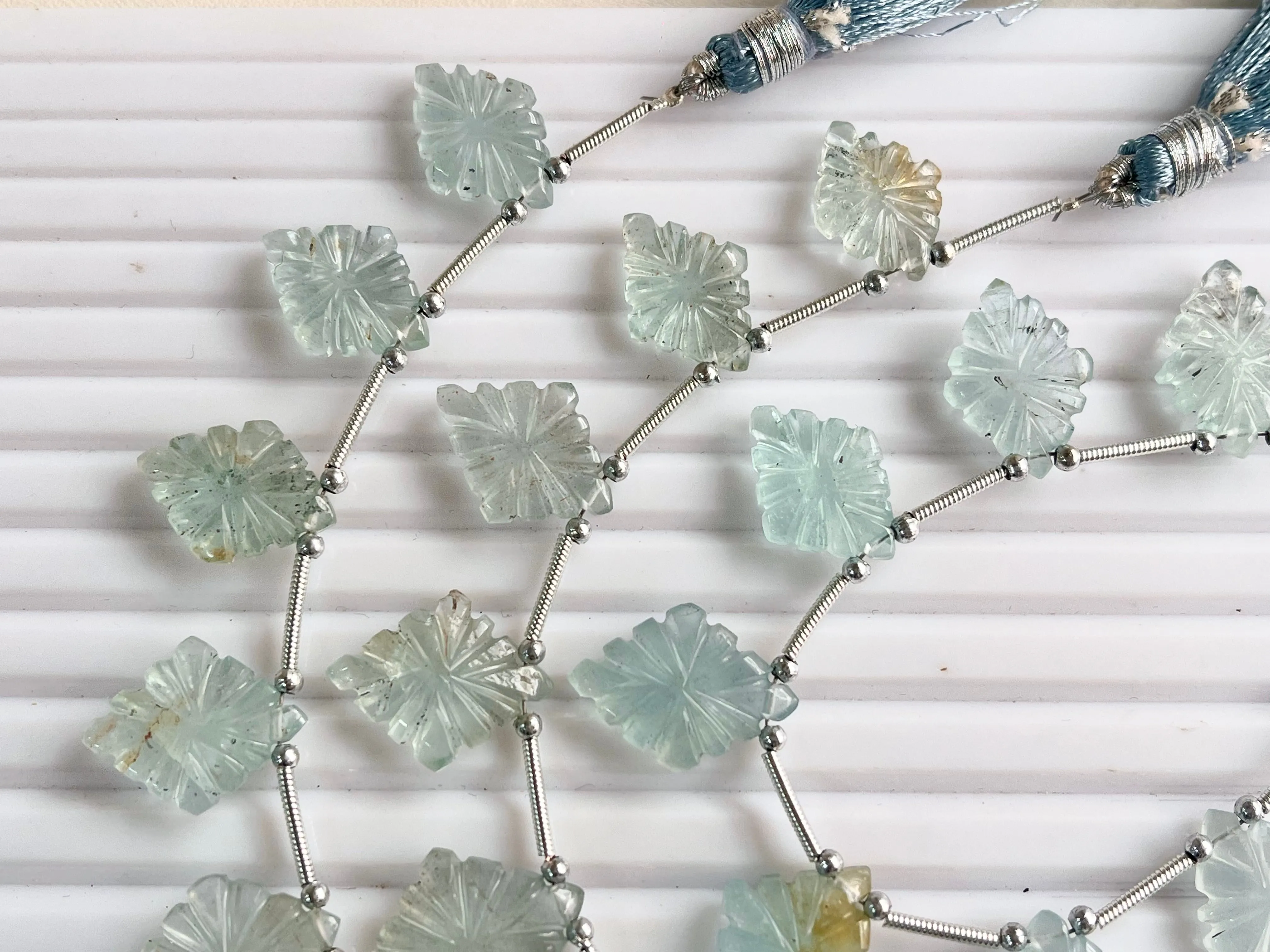 Beautiful! Natural Aquamarine Lozenge shape carved beads