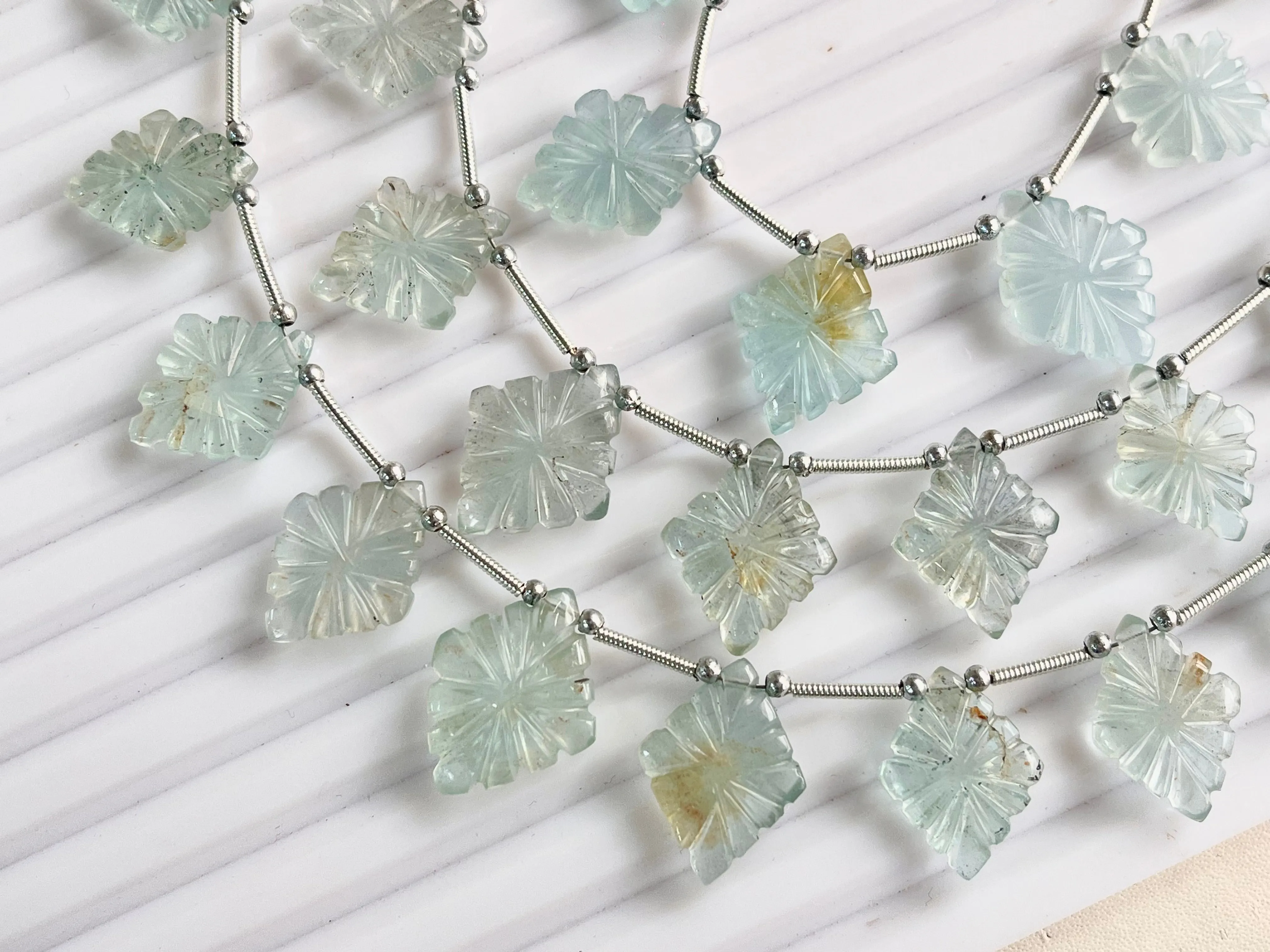 Beautiful! Natural Aquamarine Lozenge shape carved beads