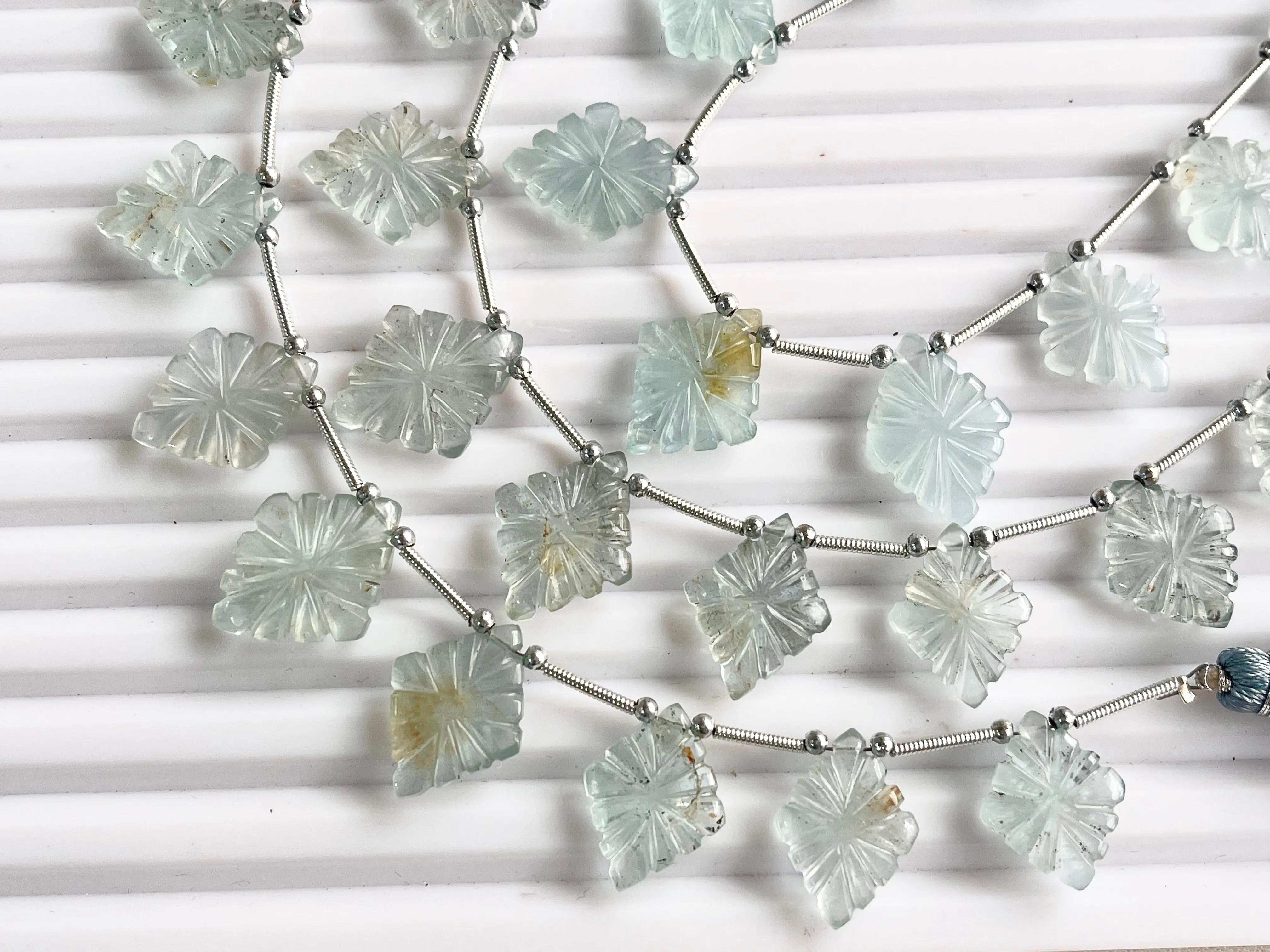 Beautiful! Natural Aquamarine Lozenge shape carved beads