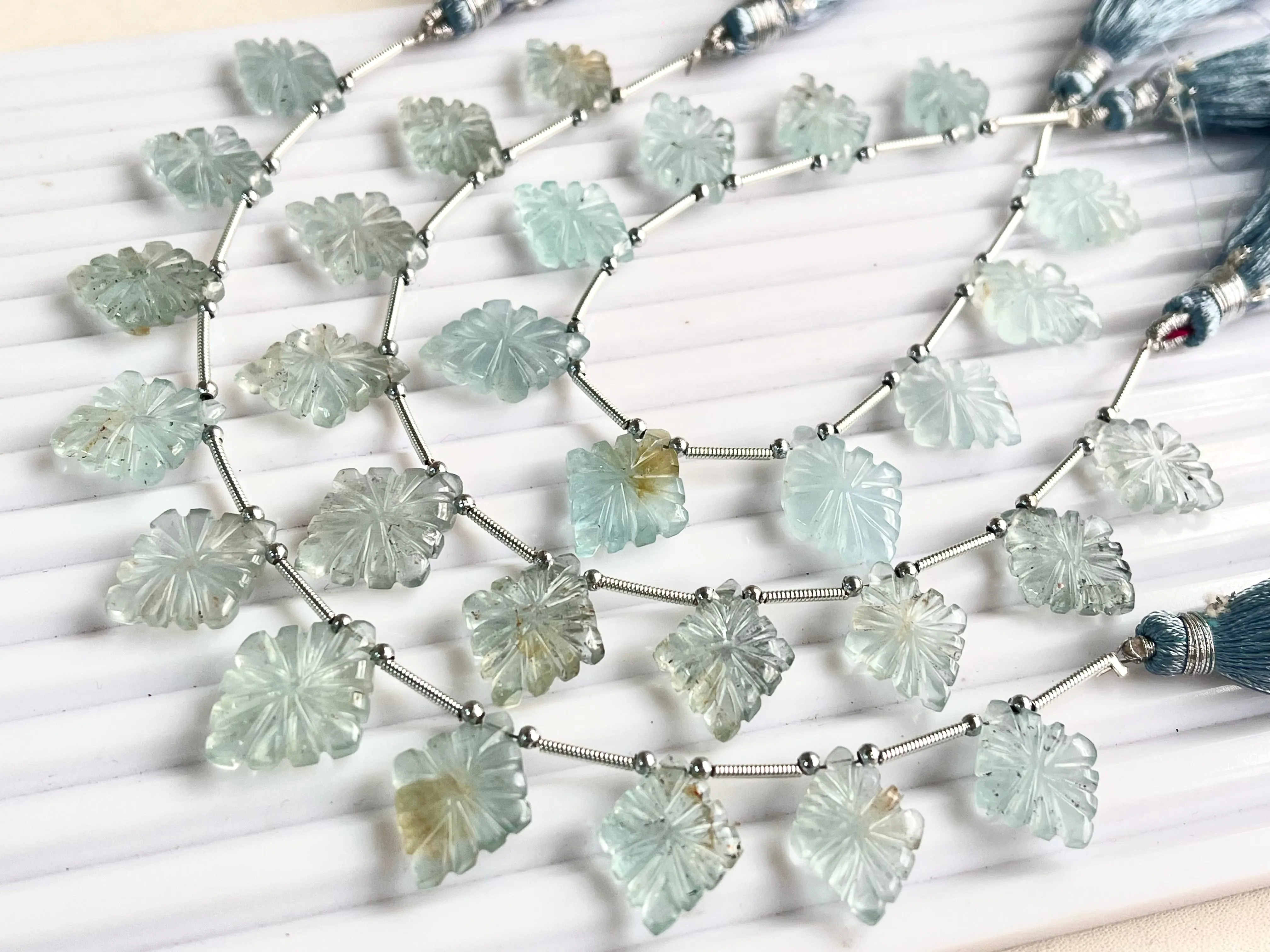 Beautiful! Natural Aquamarine Lozenge shape carved beads