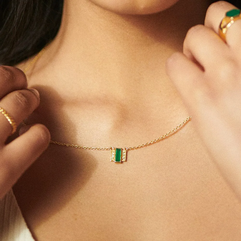 Beloved Green Onyx Baguette Necklace 18ct Gold Plate