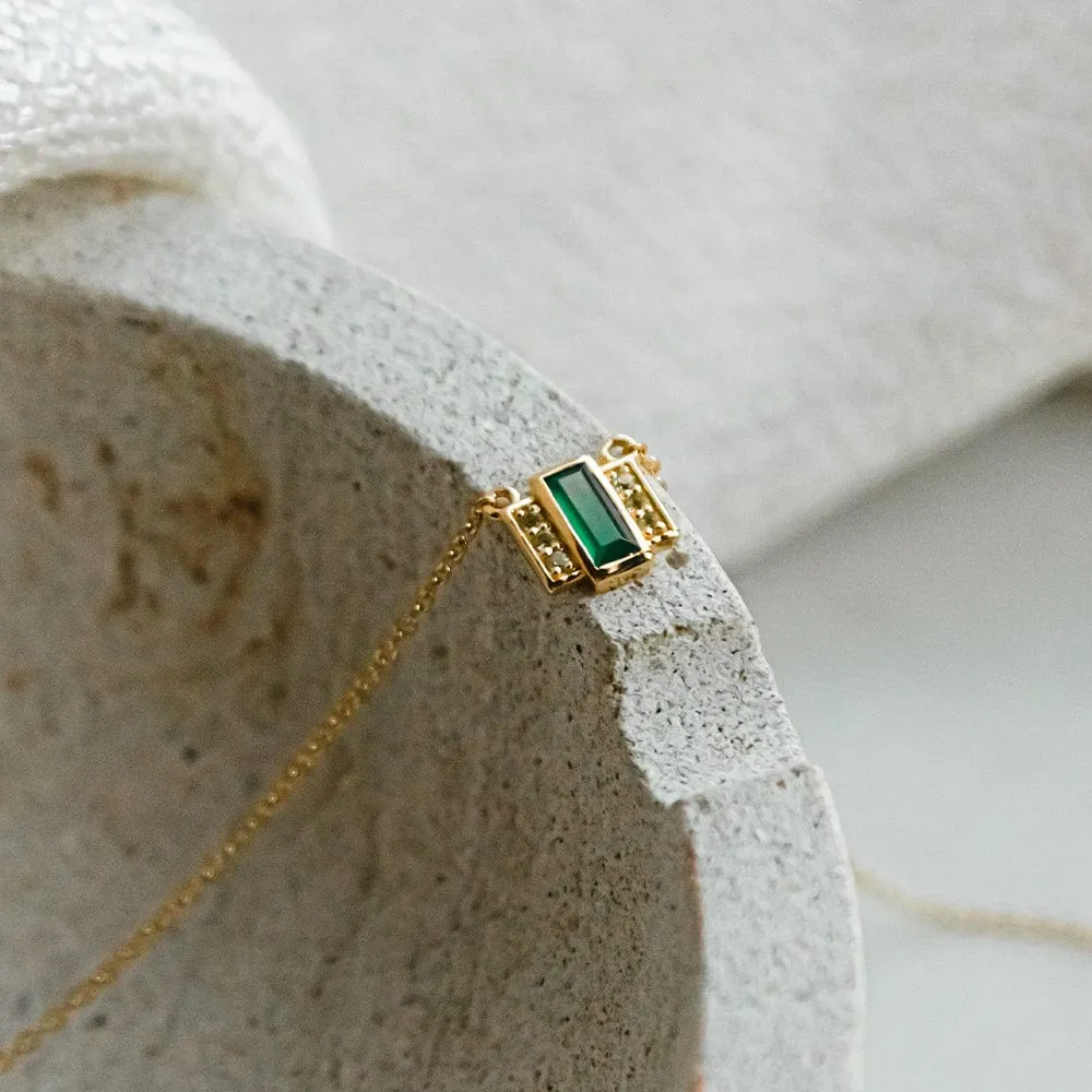 Beloved Green Onyx Baguette Necklace 18ct Gold Plate