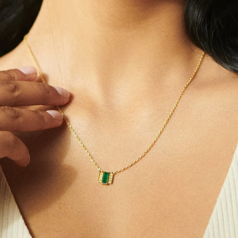 Beloved Green Onyx Baguette Necklace 18ct Gold Plate