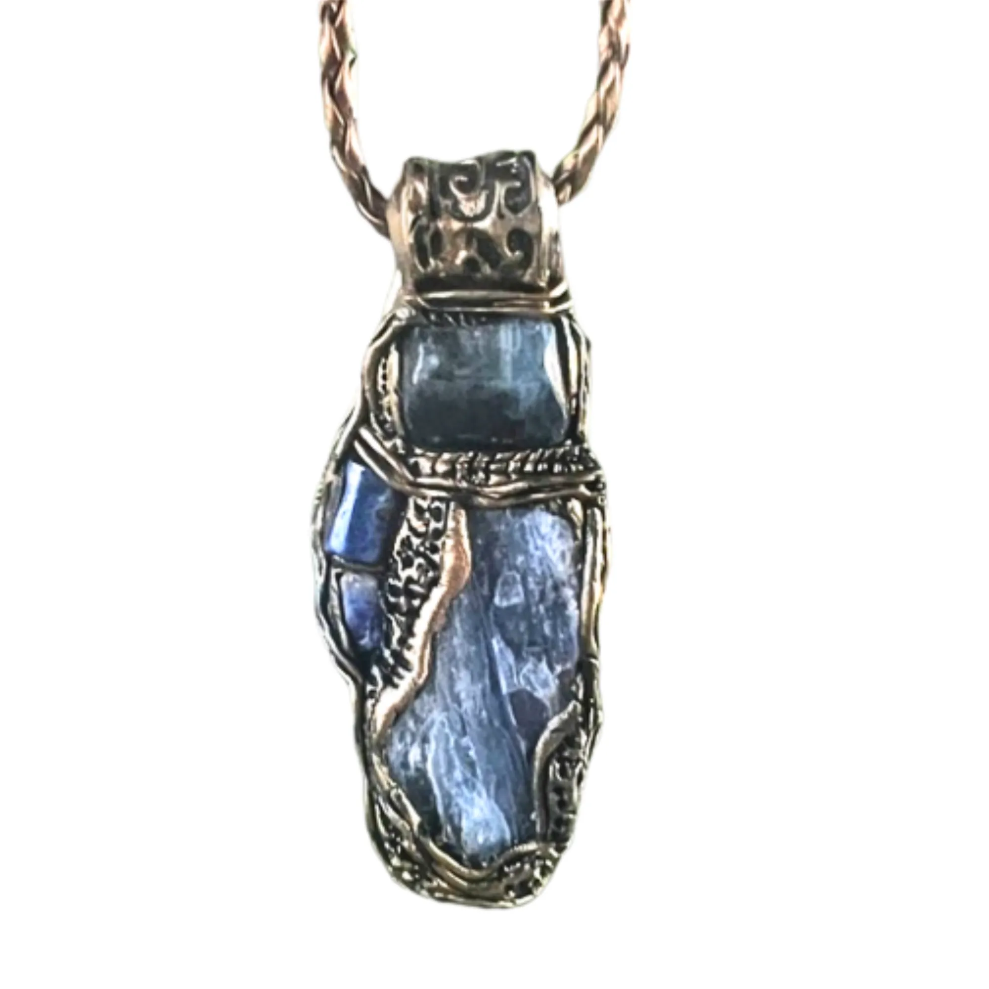 Blue Kyanite and Lapis Lazuli raw healing stone amulet necklace