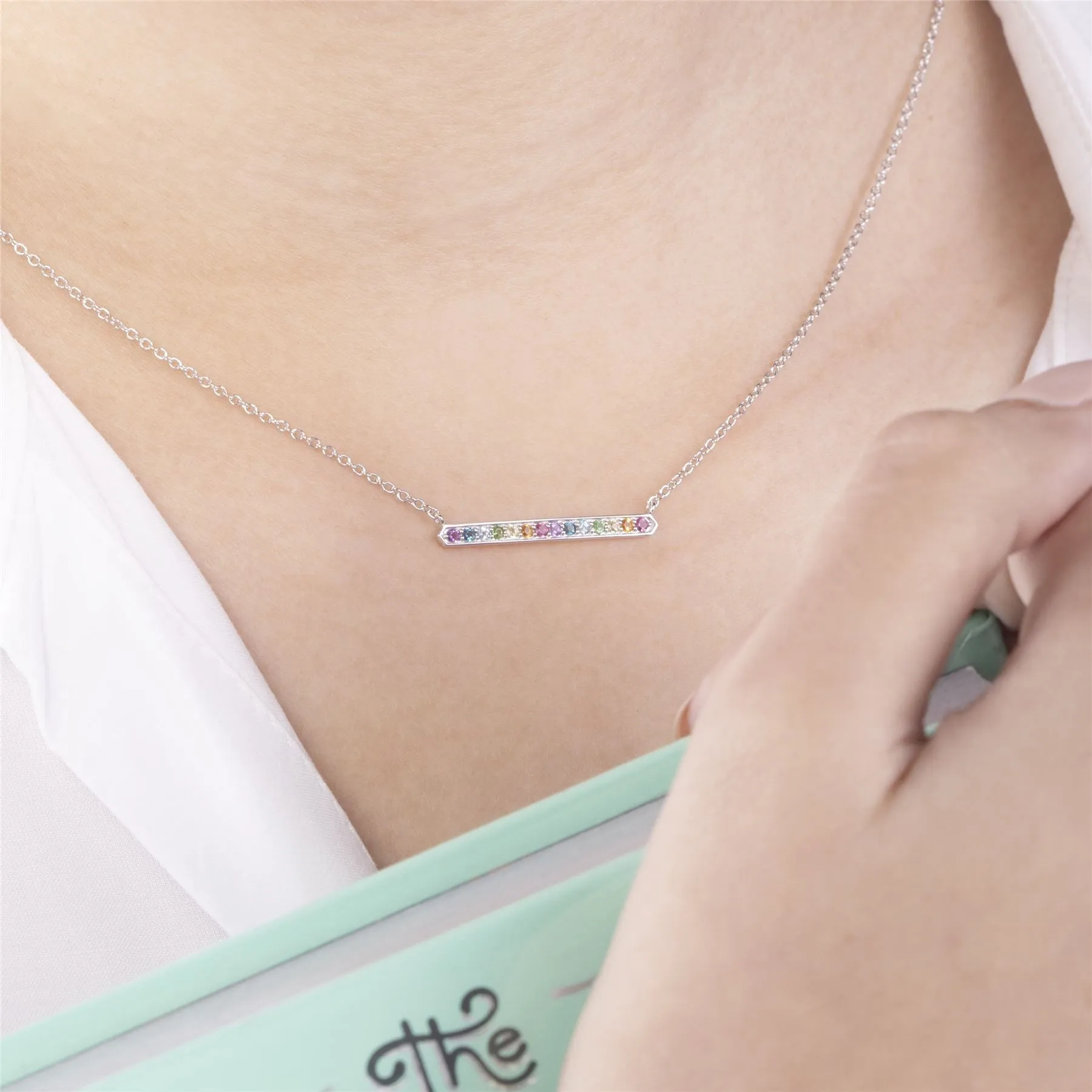 Collier Barre Arc-en-Ciel Argent 925
