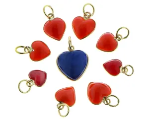 Coral and lapis lazuli heart pendants