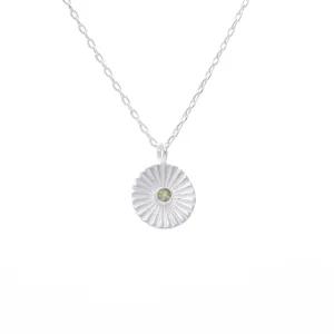 Delicate Vintage Peridot Fluted Medallion Coin Necklace Silver