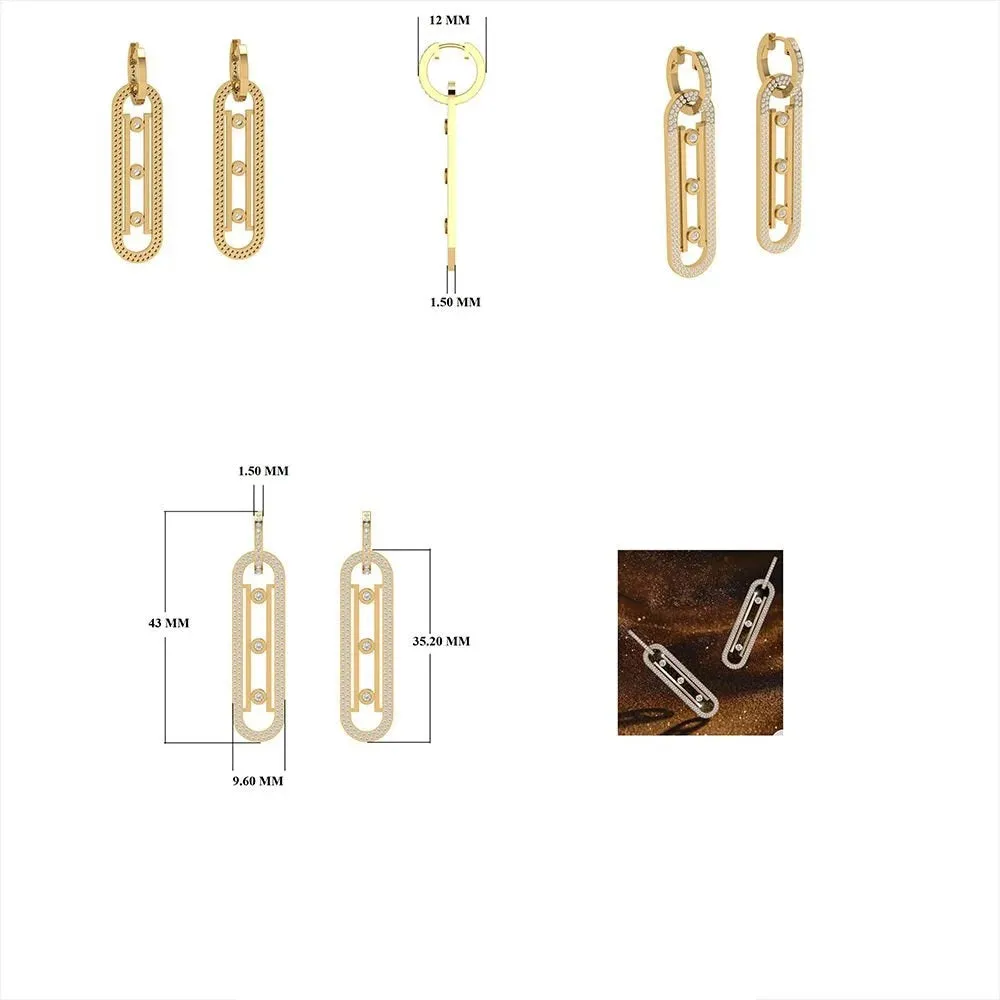 Diamond & Emerald Vertical Bar Earring 12mm