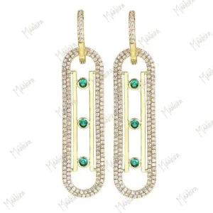 Diamond & Emerald Vertical Bar Earring 12mm