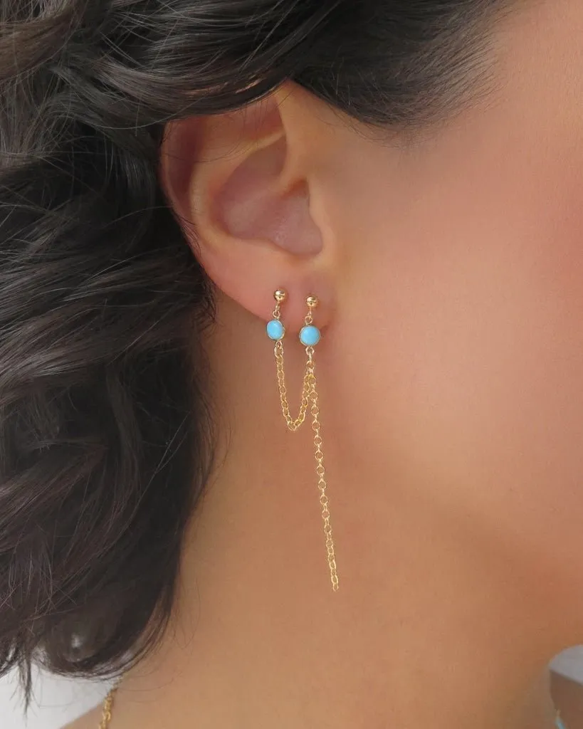 Double Piercing Turquoise Earrings  - 14k Yellow Gold Fill
