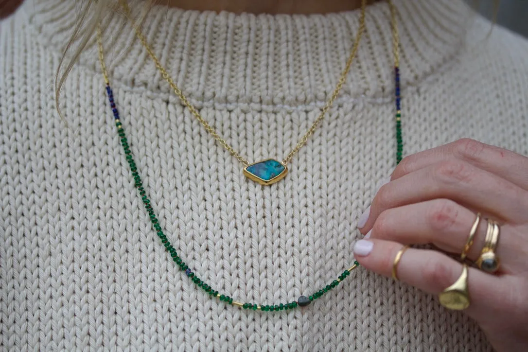 Emerald, Lapis Lazuli, Sapphire & High Karat Gold Necklace