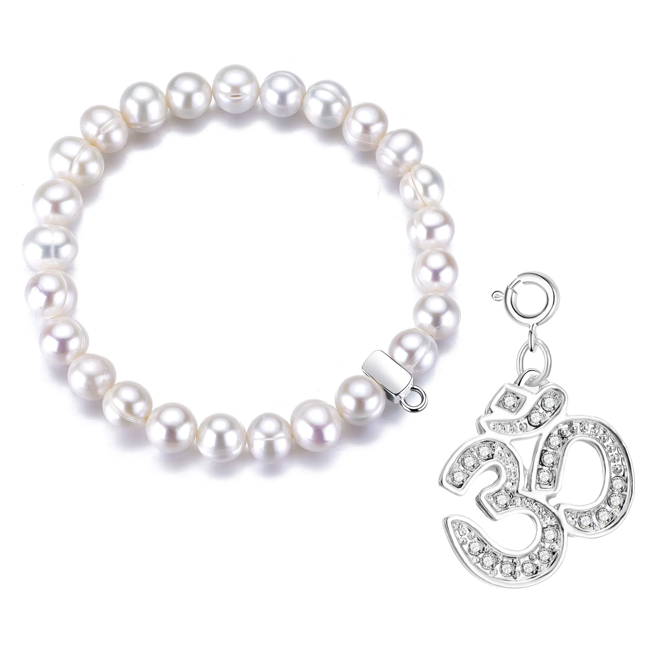 Freshwater Baroque Pearl Stretch Bracelet with Charm Created with Zircondia® Crystals