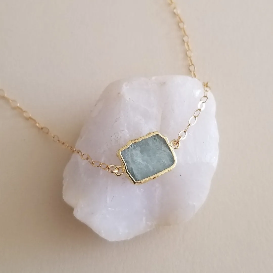 Gold Aquamarine Slice Pendant Necklace, Layering Necklace