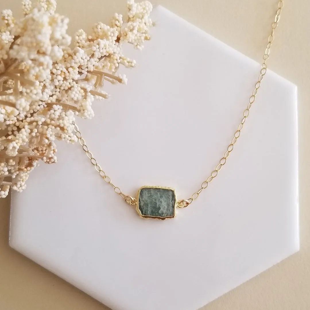 Gold Aquamarine Slice Pendant Necklace, Layering Necklace