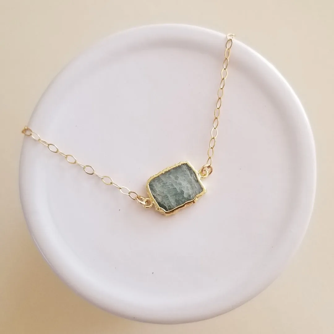 Gold Aquamarine Slice Pendant Necklace, Layering Necklace
