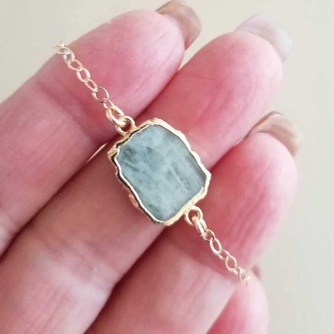 Gold Aquamarine Slice Pendant Necklace, Layering Necklace