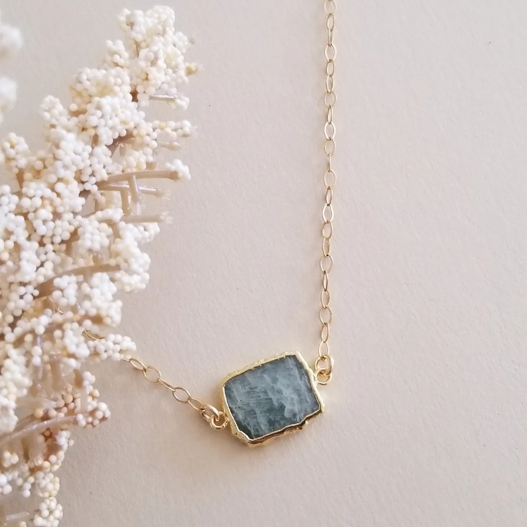 Gold Aquamarine Slice Pendant Necklace, Layering Necklace