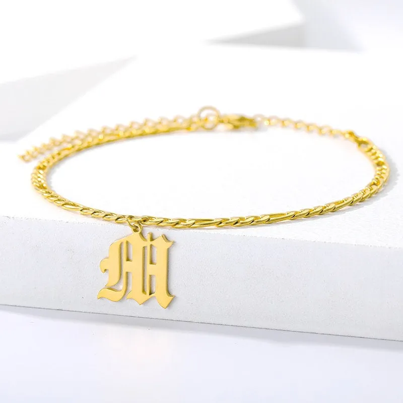 Gothic Letter Anklet - Gangster Hip Hipster Initial Anklet - Custom Anklet - Personalized Gothic Anklet - Custom Gothic Anklet