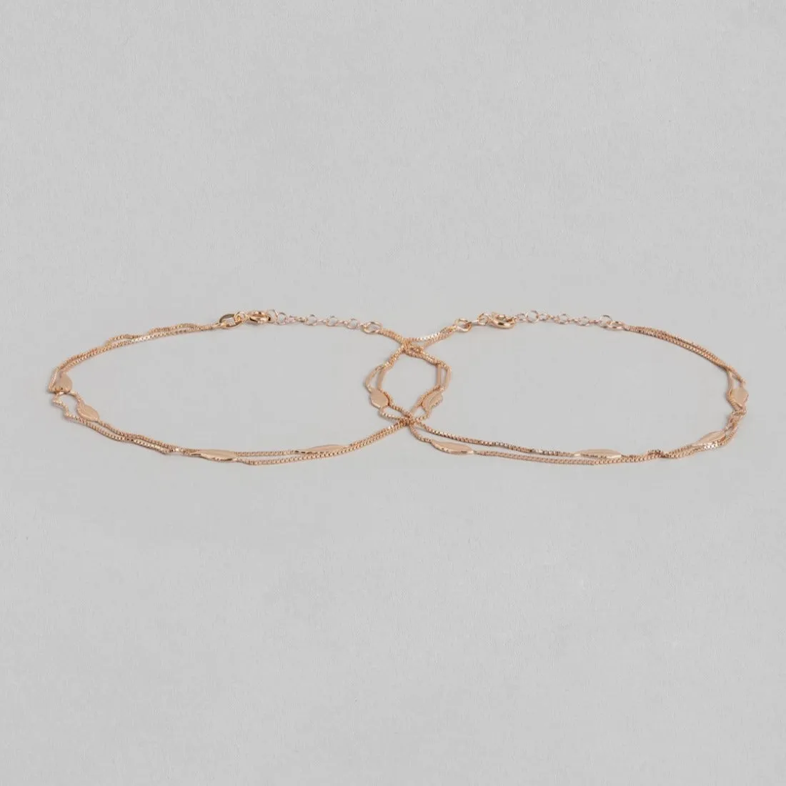 Graceful Foliage Rose Gold-Plated 925 Sterling Silver Leaf Anklet