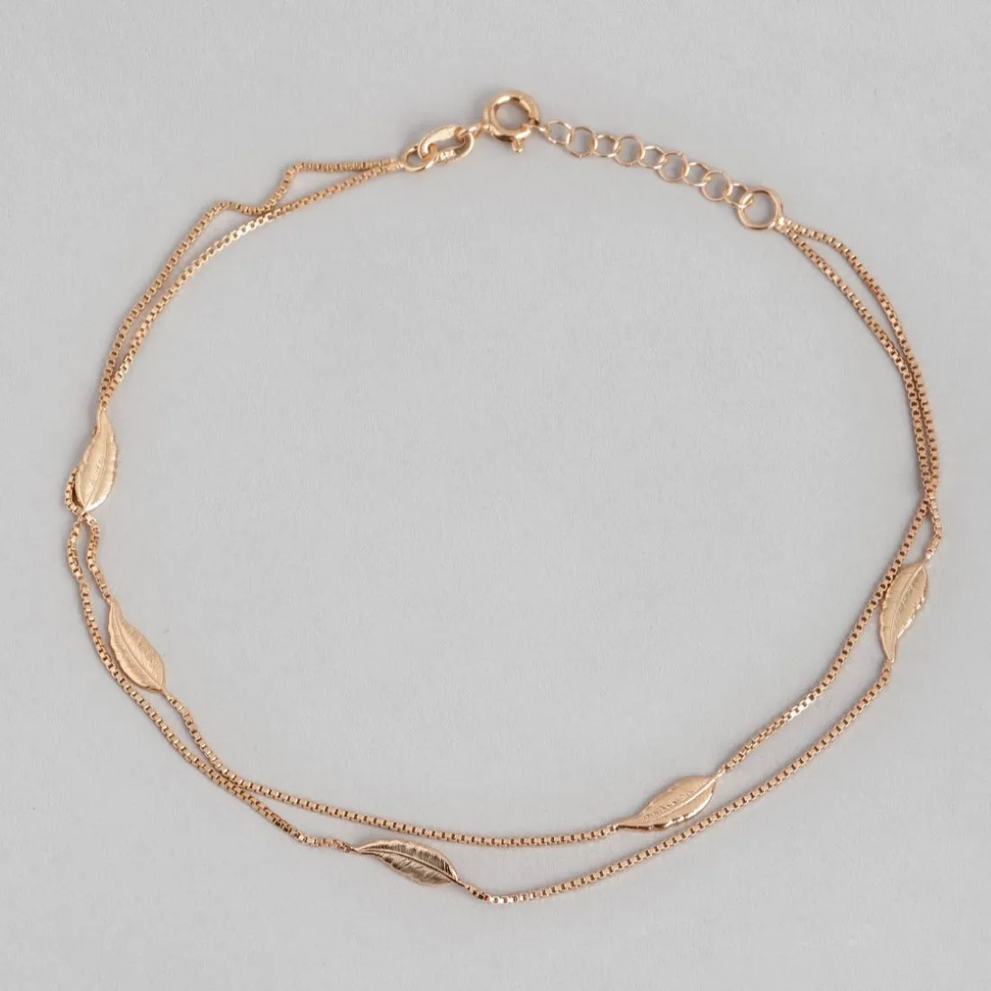 Graceful Foliage Rose Gold-Plated 925 Sterling Silver Leaf Anklet