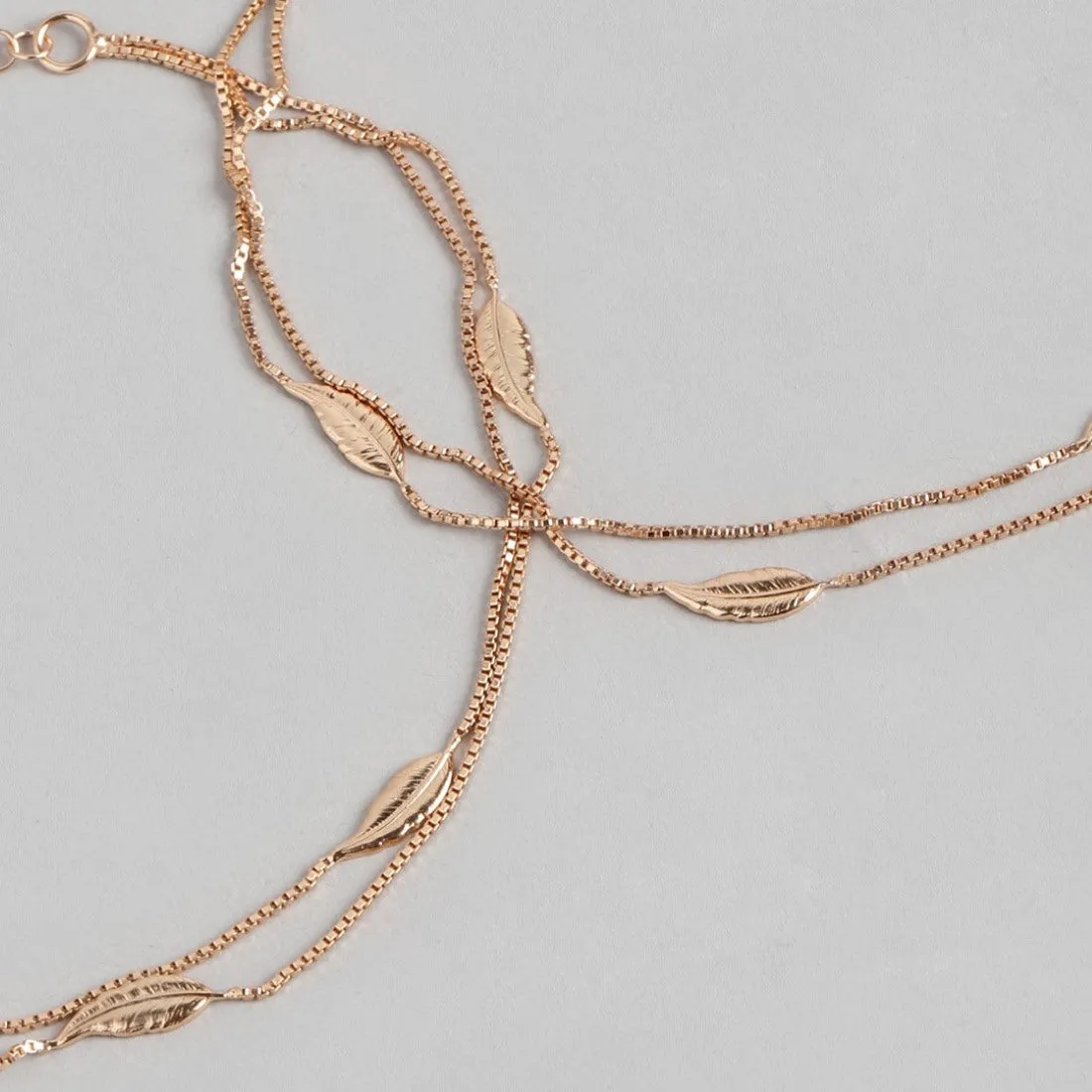 Graceful Foliage Rose Gold-Plated 925 Sterling Silver Leaf Anklet