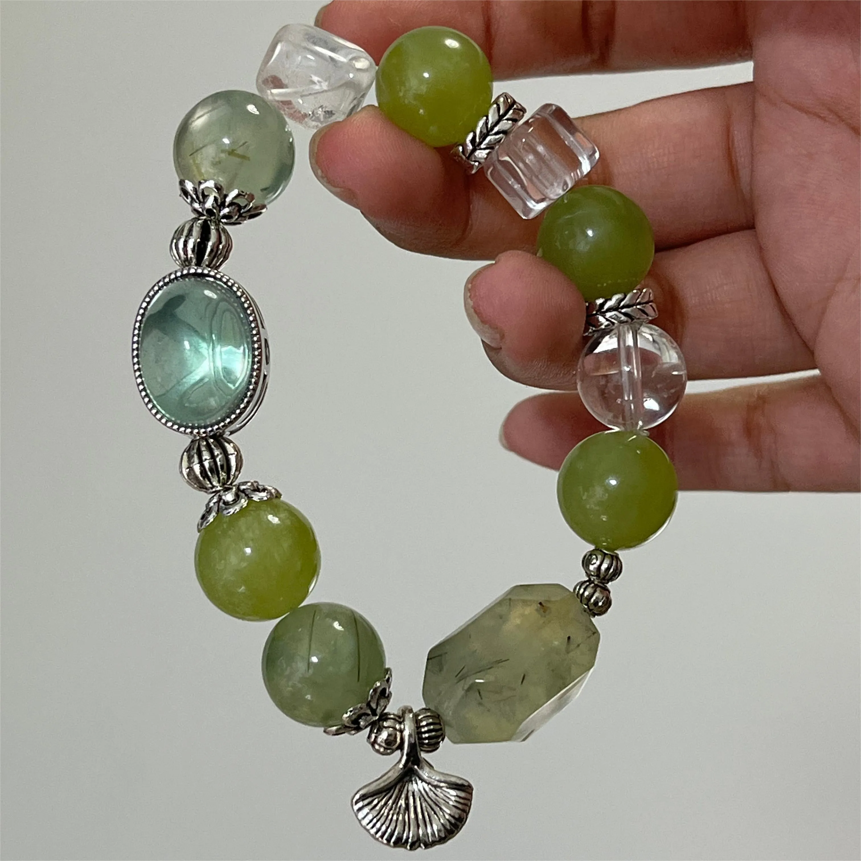 Green Fluorite Prehnite Serpentine Bracelet