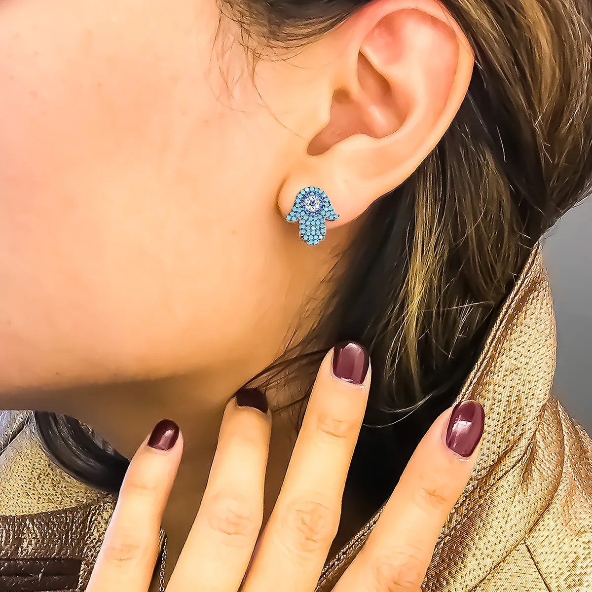 JAMILA TURQUOISE HAMSA EARRINGS