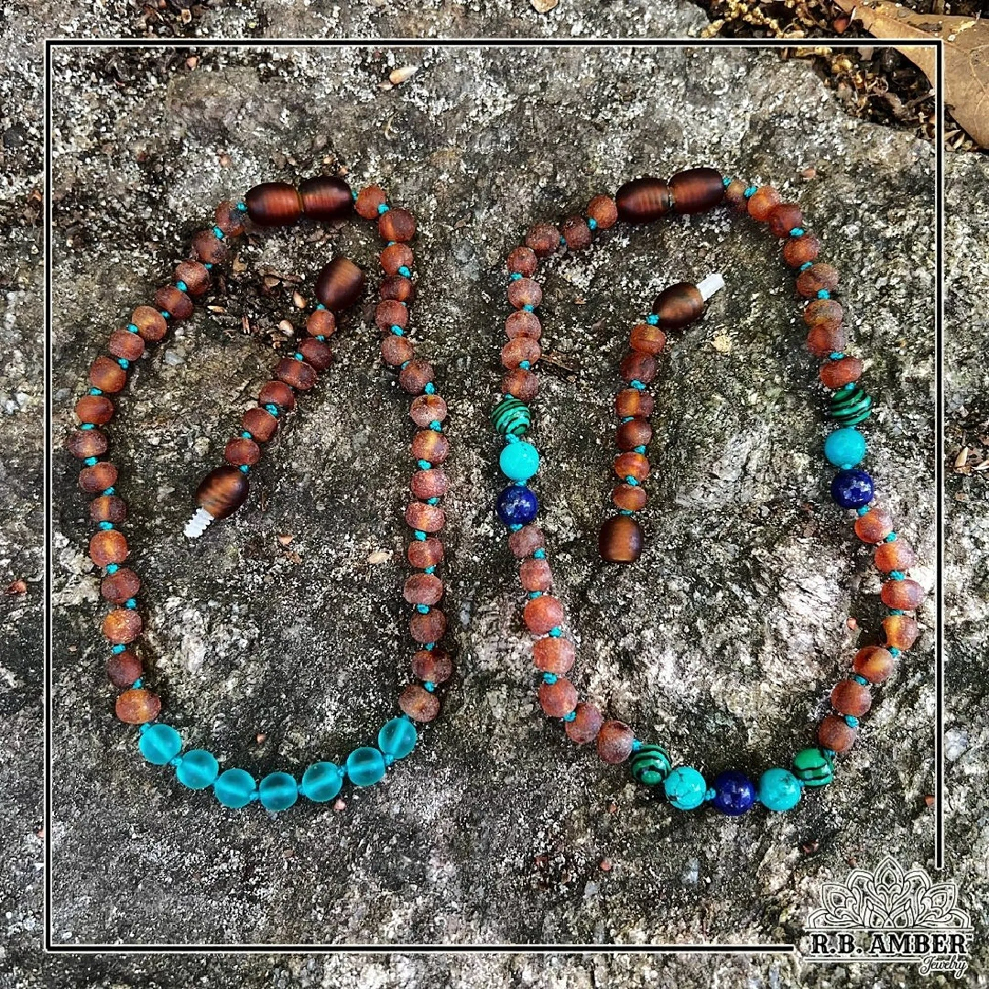 Kids | Malachite Mix   Raw Cognac Amber Necklace