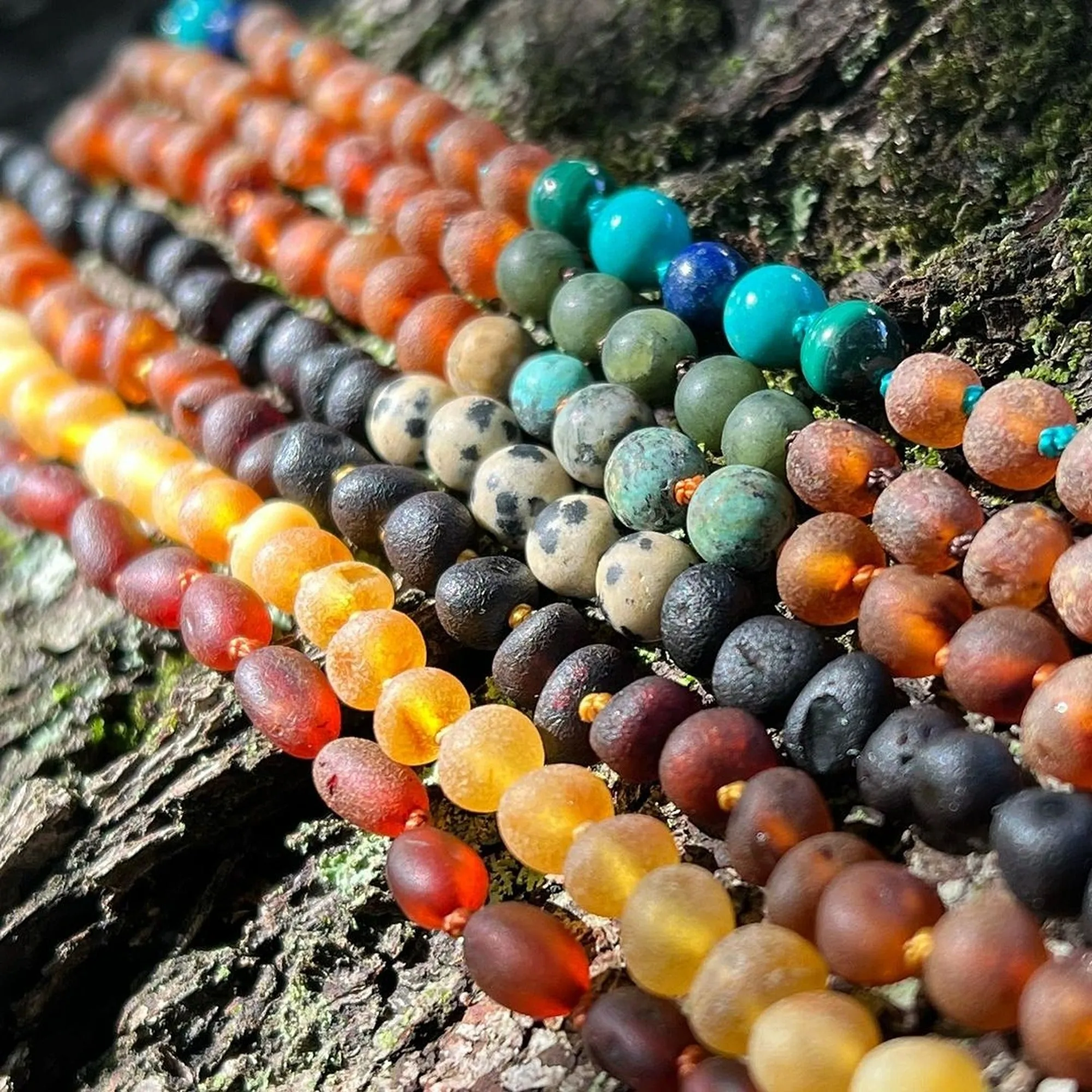Kids | Malachite Mix   Raw Cognac Amber Necklace