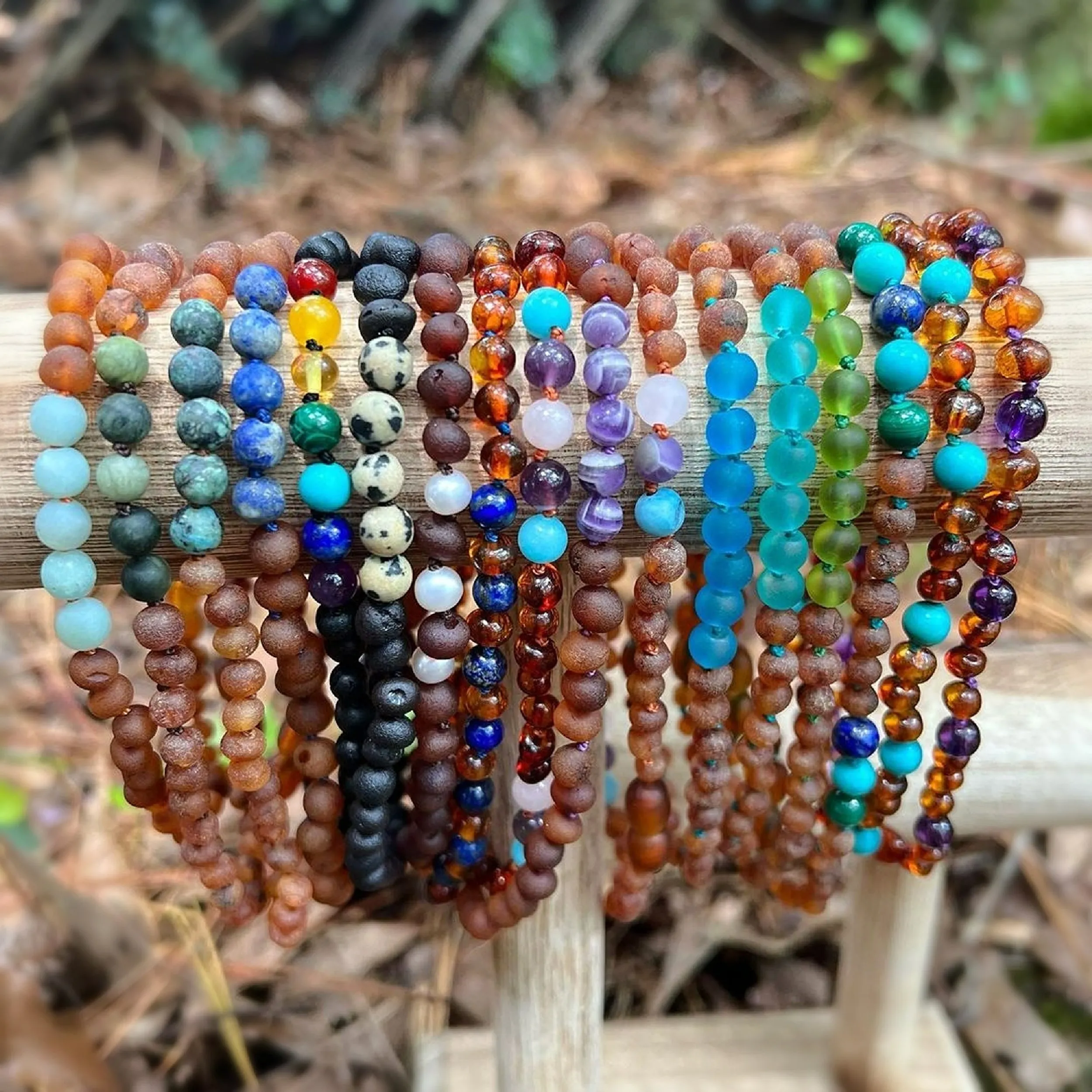 Kids | Malachite Mix   Raw Cognac Amber Necklace