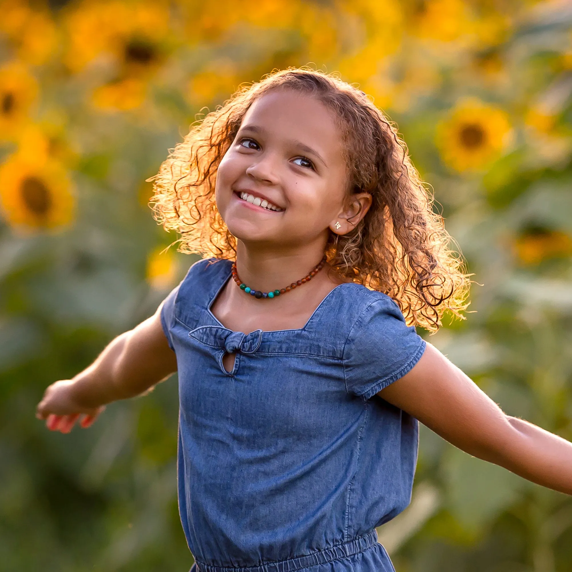 Kids | Malachite Mix   Raw Cognac Aromatherapy Necklace