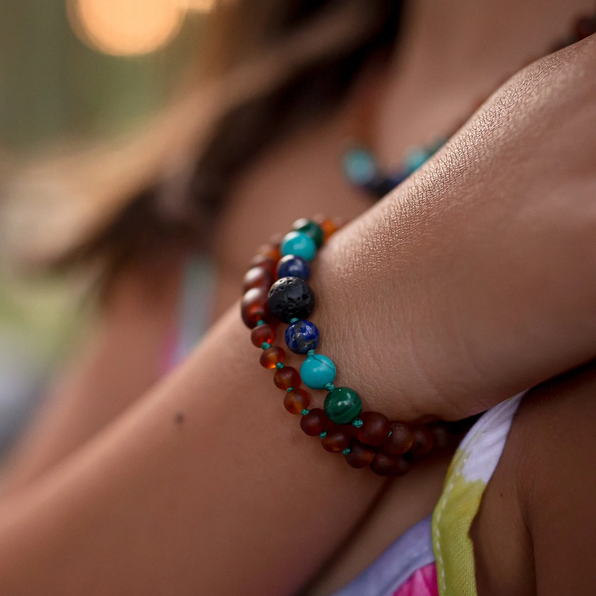 Kids | Malachite Mix   Raw Cognac Aromatherapy Necklace