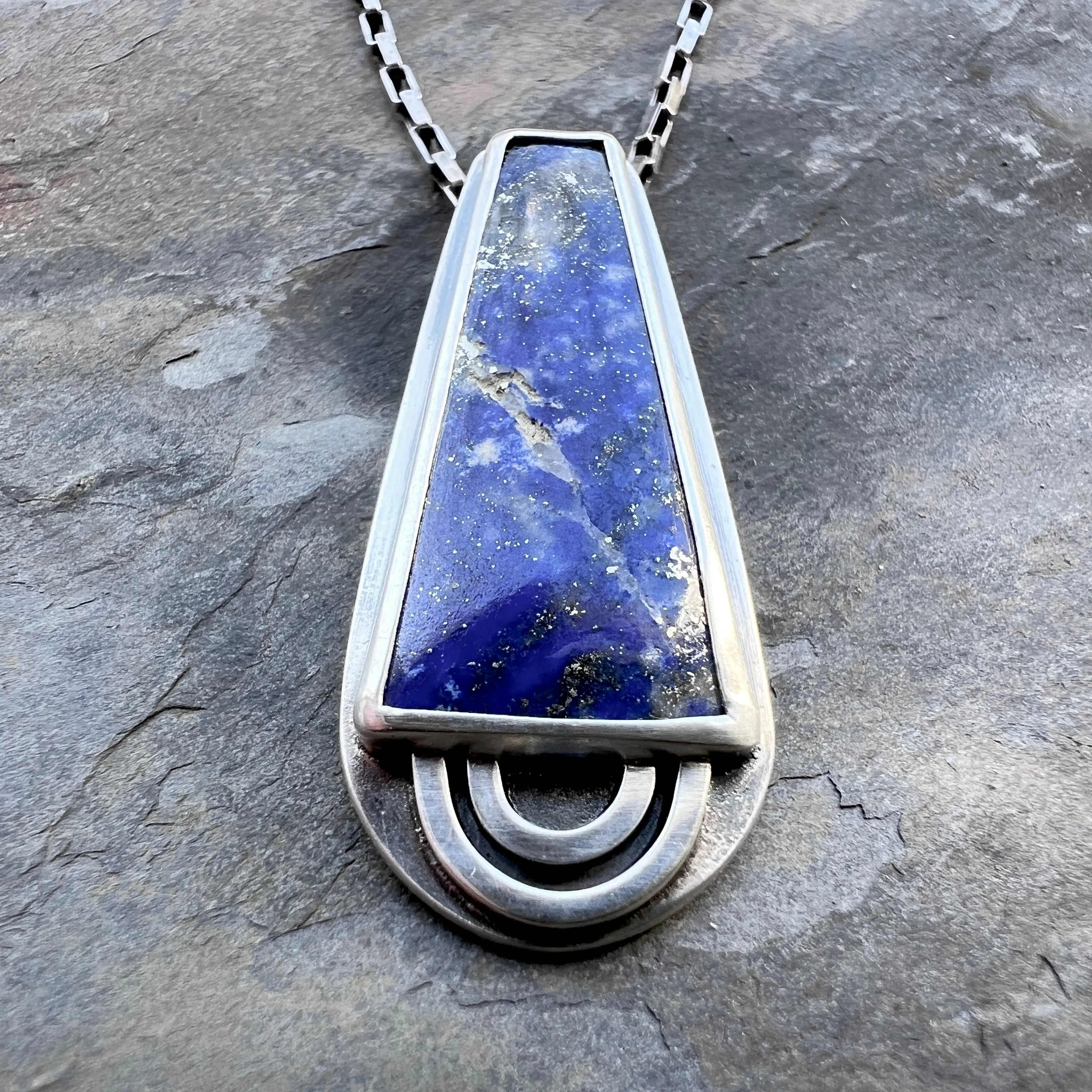 Lapis Lazuli Sterling Silver Necklace | Blue Natural Stone Geometric Pendant