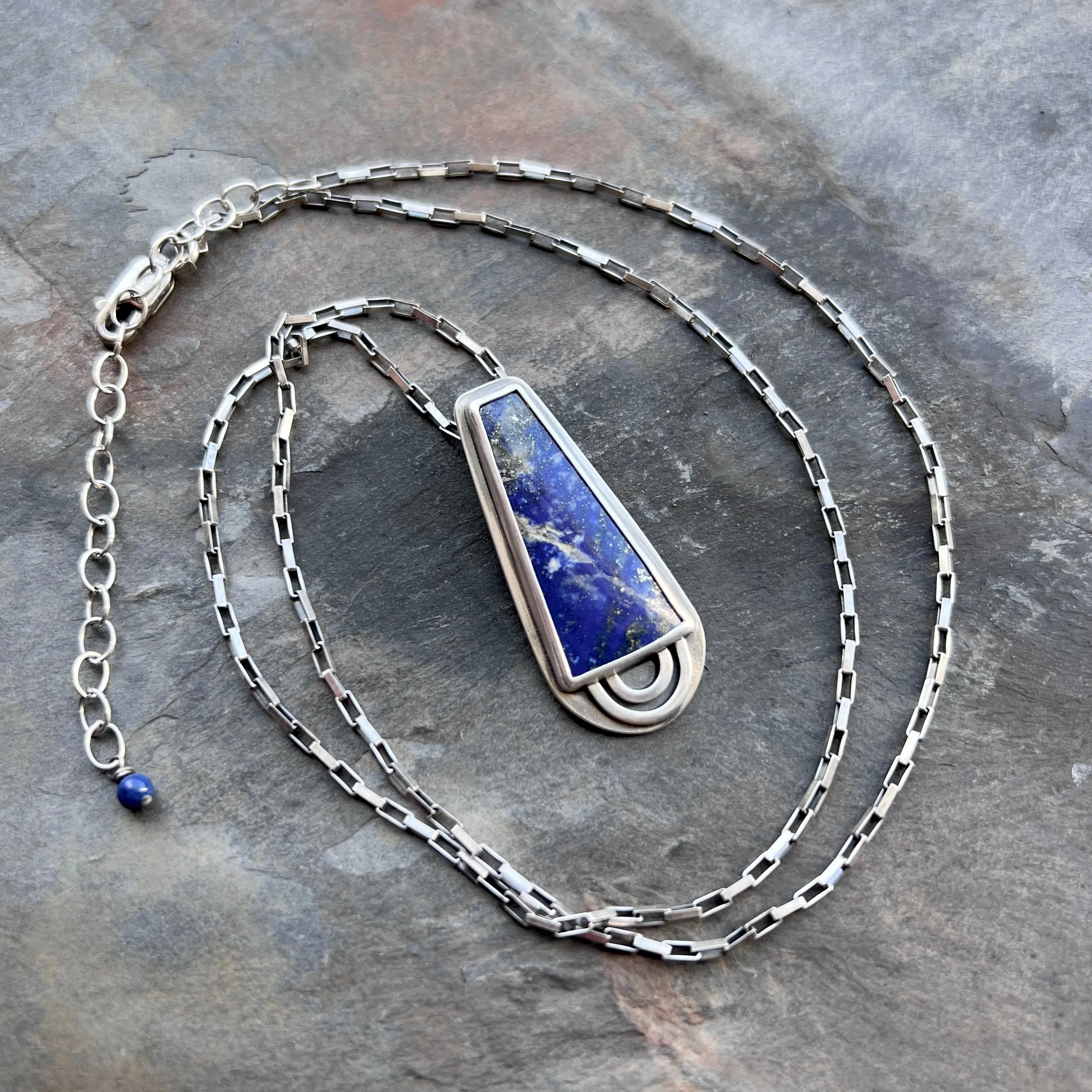 Lapis Lazuli Sterling Silver Necklace | Blue Natural Stone Geometric Pendant